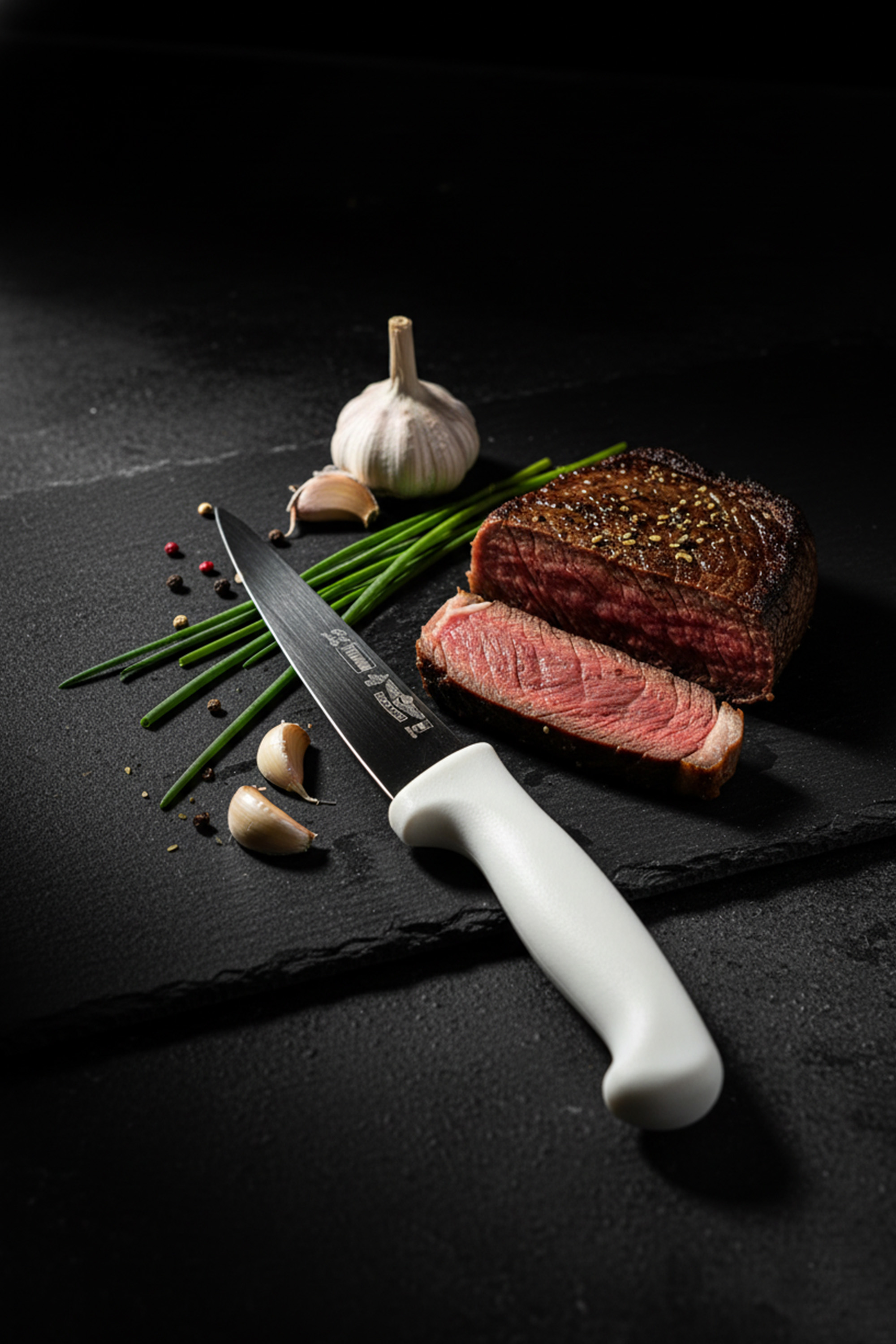 چاقوی (برزیلی سایز بزرگ) آشپزخانه حیدری مدل تیتانیوم دسته سفید – تیغه ۱۵ سانتی‌متری - کد 415