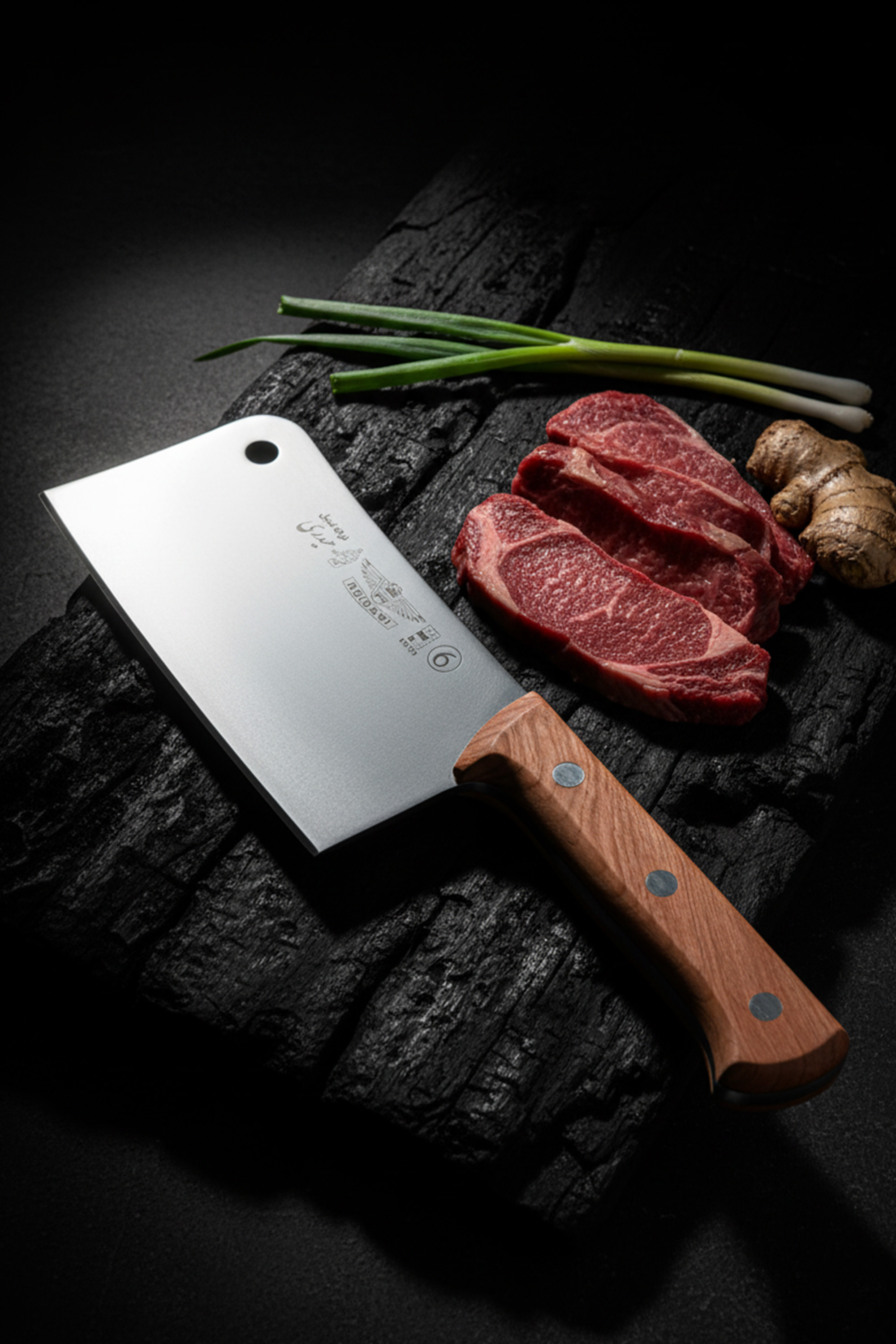 ساتور آشپزخانه‌ای فولاد استیل حیدری سایز ۶ دسته چوبی - کد ۴۲۳