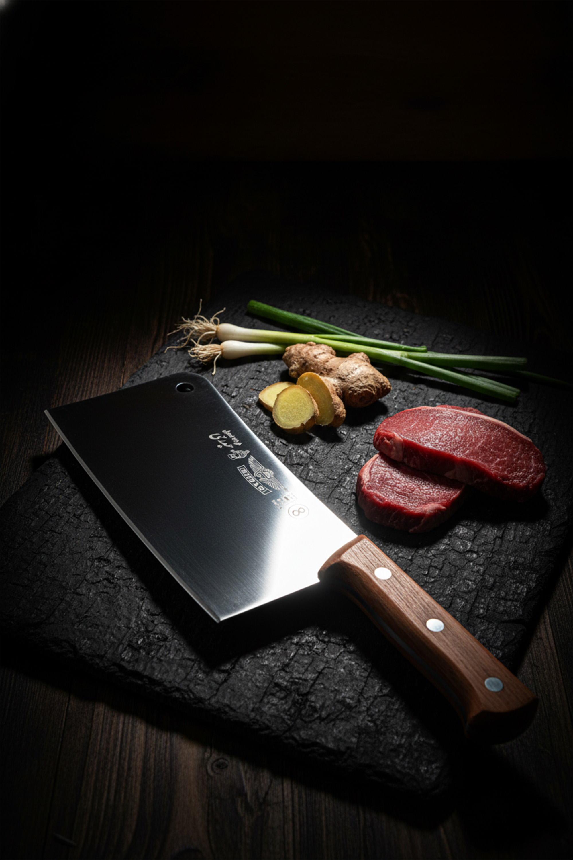 ساتور رستورانی فولاد استیل حیدری سایز ۸ دسته چوبی - کد ۴۲۴